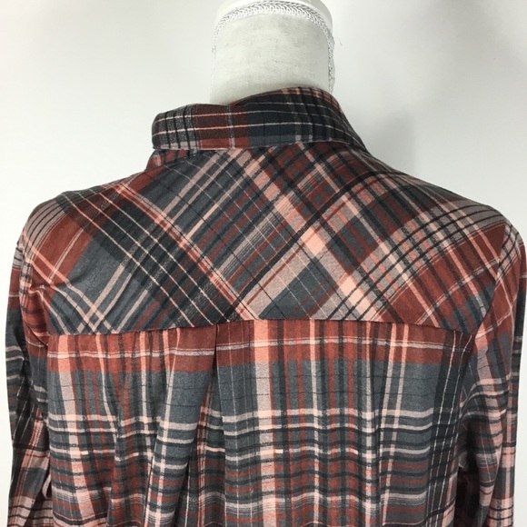 Plaid button down faux wrap top - Picture 4 of 8